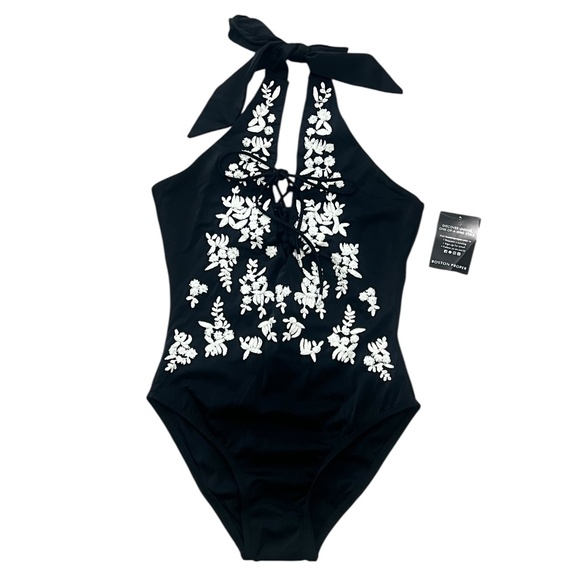 Amita Naithani Bathing Suit size M Boston Proper Black White Embroider - Picture 1 of 6